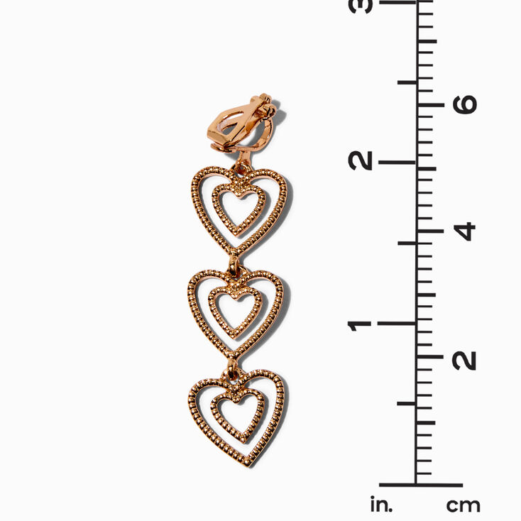 Gold-tone Stacked Hearts 2.5&quot; Linear Drop Earrings,