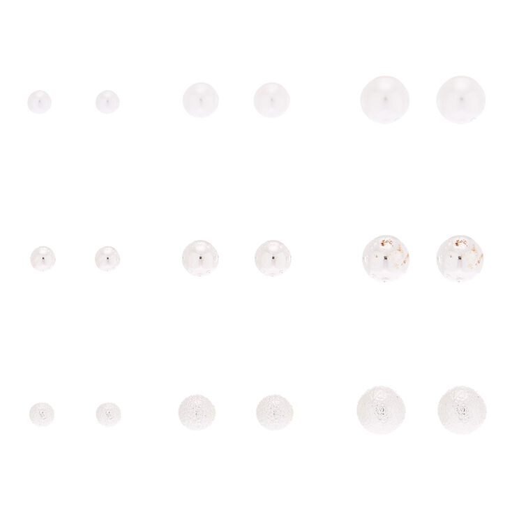 Silver Graduated Stud Earrings - 6 Pack,