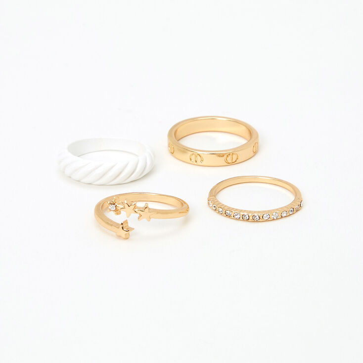 Embellished Gold Stars &amp; White Enamel Rings - 4 Pack,