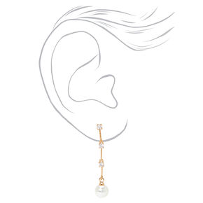 Gold Pearl &amp; Rhinestone 2&quot; Linear Drop Earrings,
