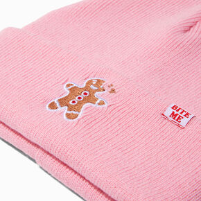 &quot;Bite Me!&quot; Gingerbread Cookie Pink Beanie Hat,