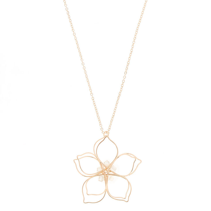 Rose Gold Large Wire Flower Pendant Necklace,