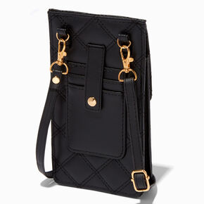 Black Quilted Gold Studded Phone Crossbody Bag,