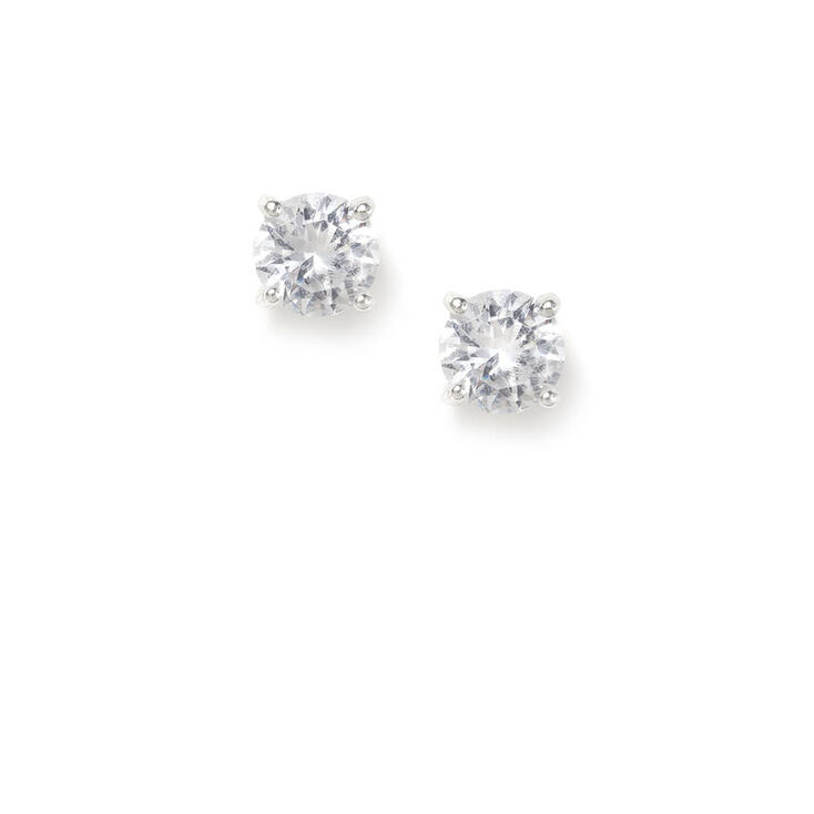 6MM Cubic Zirconia Round Cut Spike Set Stud Earrings,