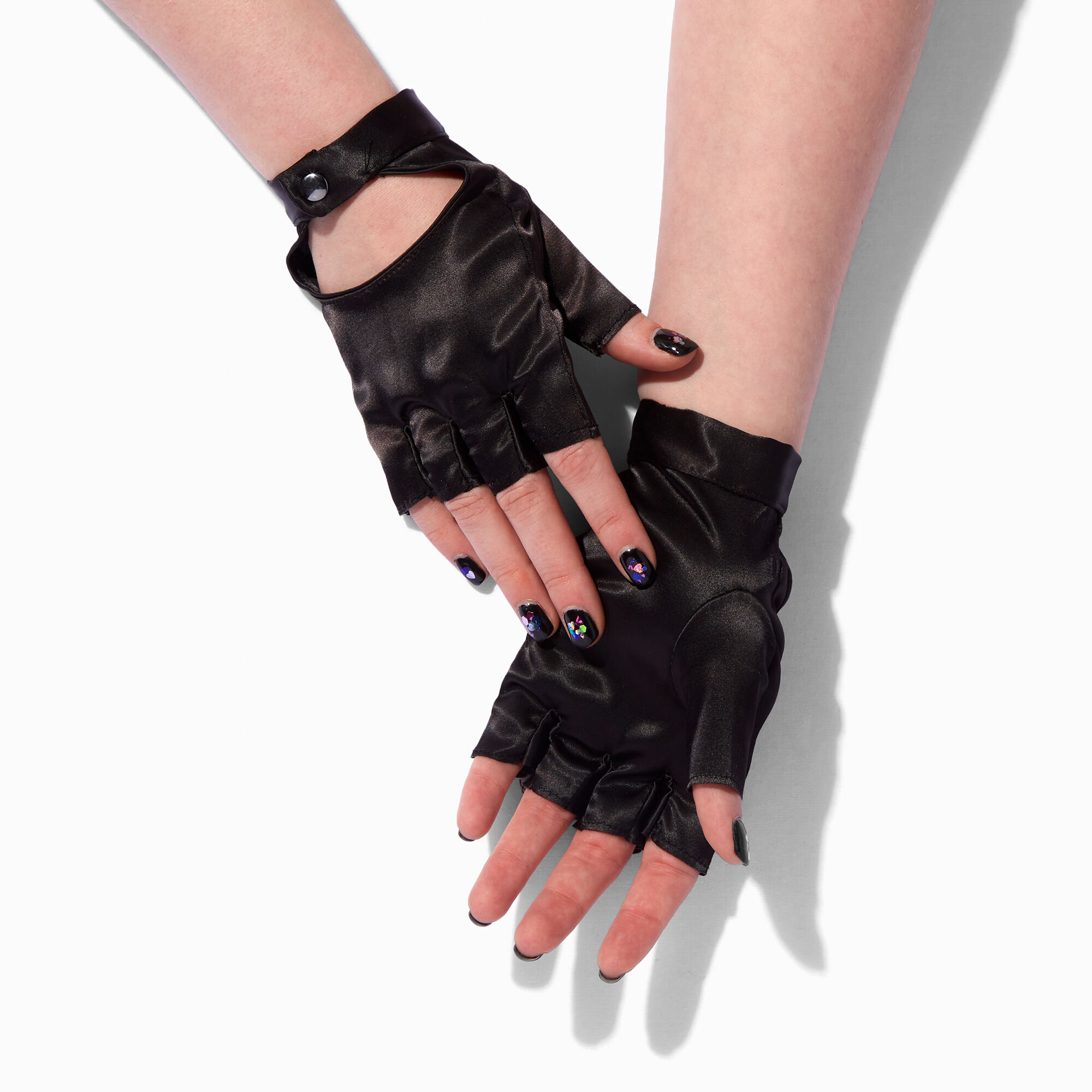 Black Satin Fingerless Gloves Icing US