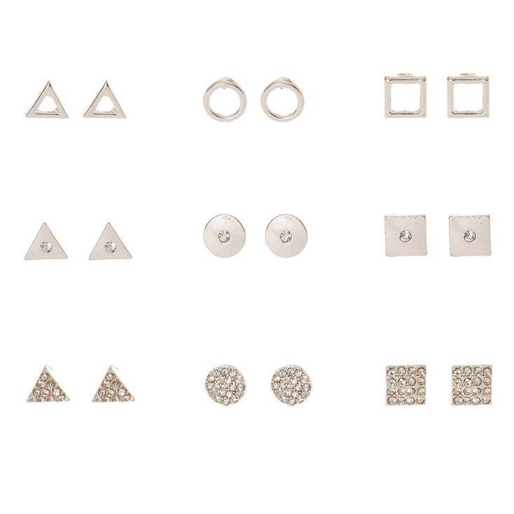 Silver Tone Geometric Stud Earrings,