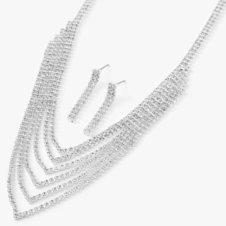 Silver Six Row Rhinestone Jewelry Set - 2 Pack,