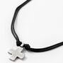 Rustic Silver Cross Pendant 18&quot; Black Cord Necklace,