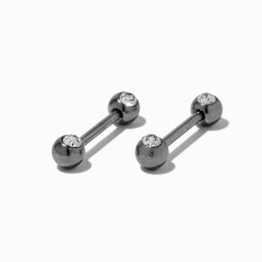 Silver-tone Titanium 14G Crystal Nipple Bars - 2 Pack,