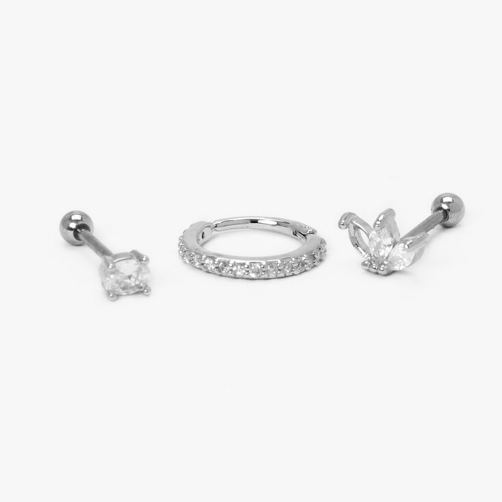 Silver 16G Crystal Mixed Cartilage Earrings - 3 Pack,