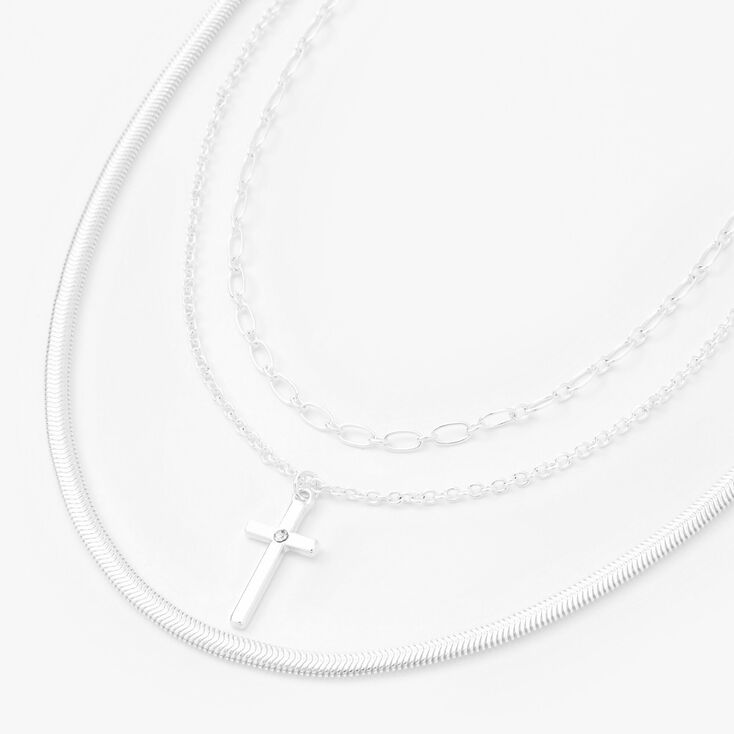 Silver Cross Multi Strand Choker Necklace,