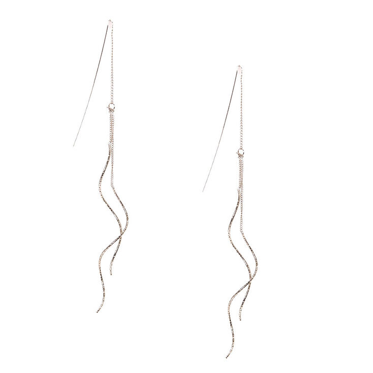 Silver Tone Textured Bar Swirl Drop Earrings,