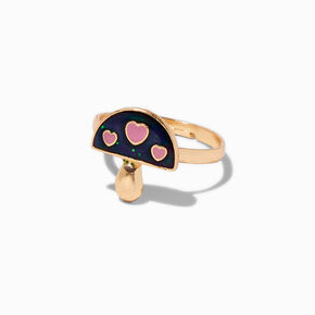 Pink Heart Gold-tone Mushroom Mood Ring,