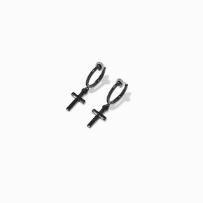 Black 20MM Cross Clip-On Hoop Earrings,