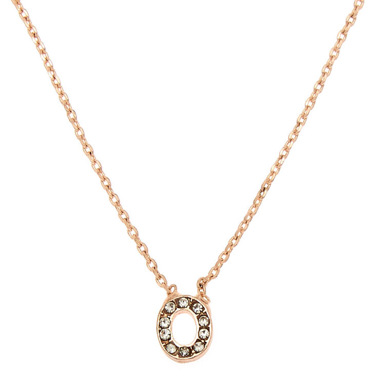 Rose Gold Studded Initial Necklace - O,
