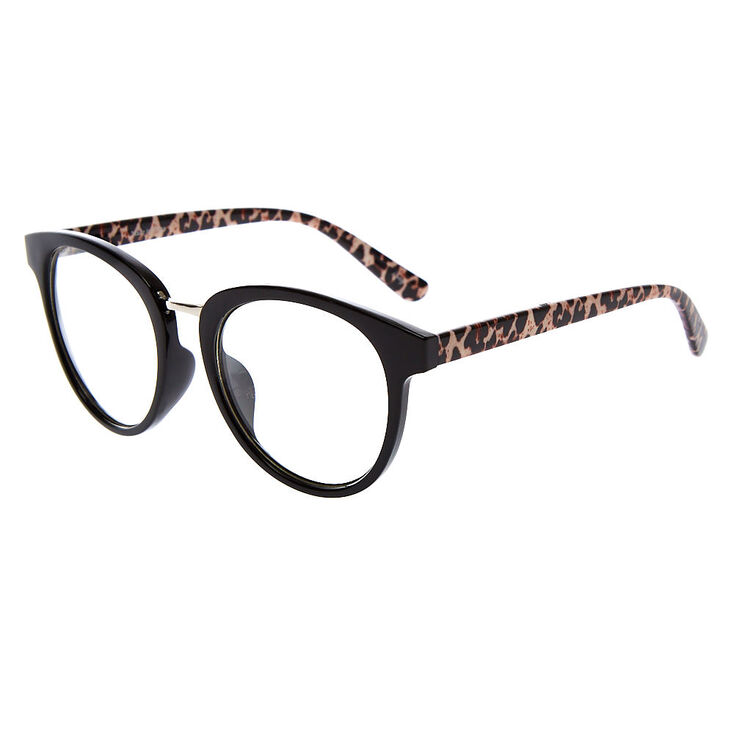 Leopard Round Clear Lens Frames - Black,