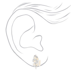 Silver Crystal Pearl Wing Clip On Stud Earrings,