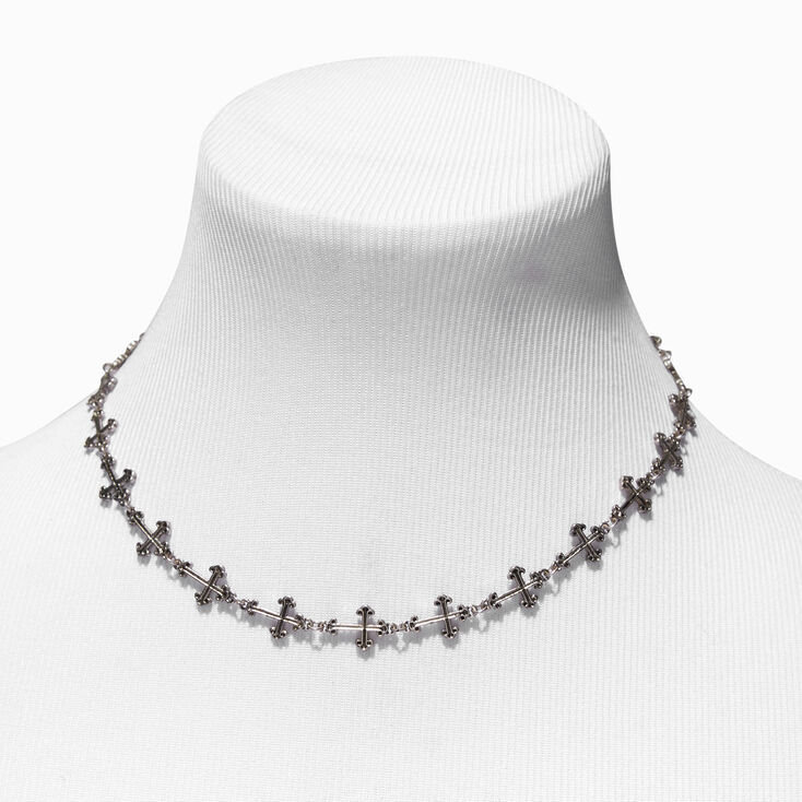 Burnished Silver Cross Link Chain Necklace,