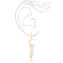 Gold 2&quot; Crescent Moon Star Drop Earrings,