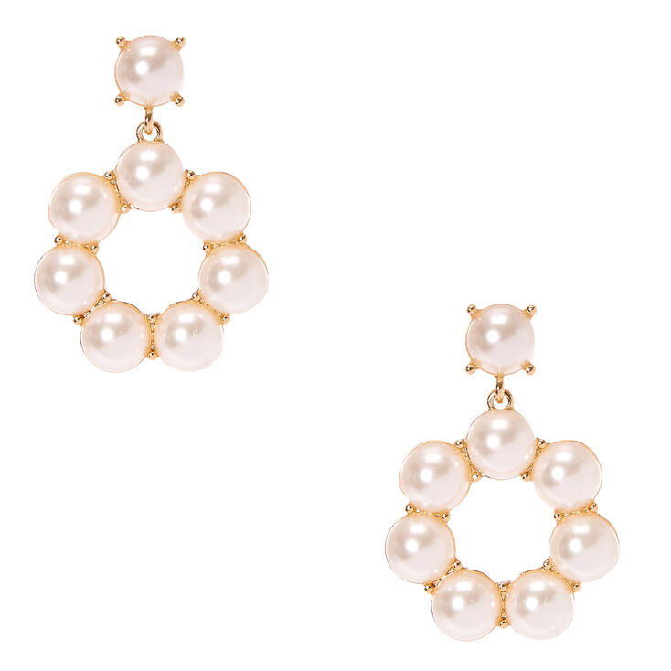 Faux Pearl Gold Donut Drop Earrings,