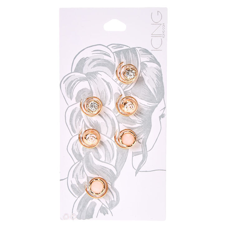 Rose Gold Stone Flower Hair Spinners,
