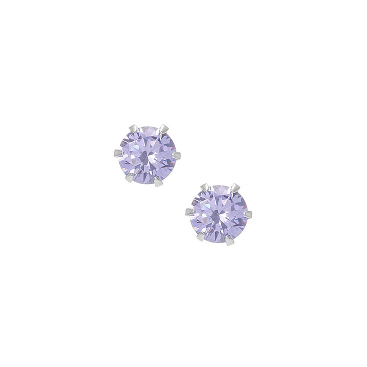 6MM Lavender Sterling Silver Cubic Zirconia Stud Earrings,