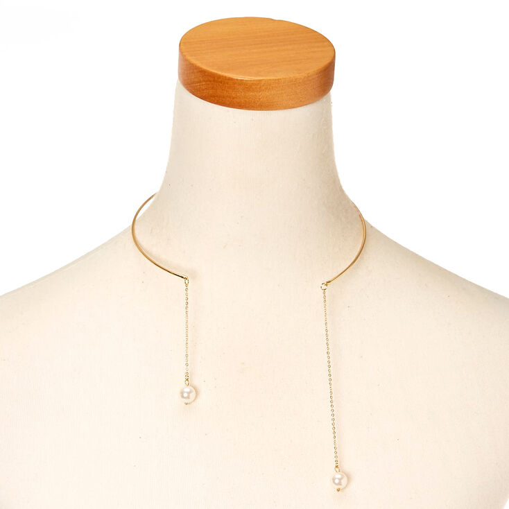 Gold-Tone Choker Necklace with Pearl Dangles,