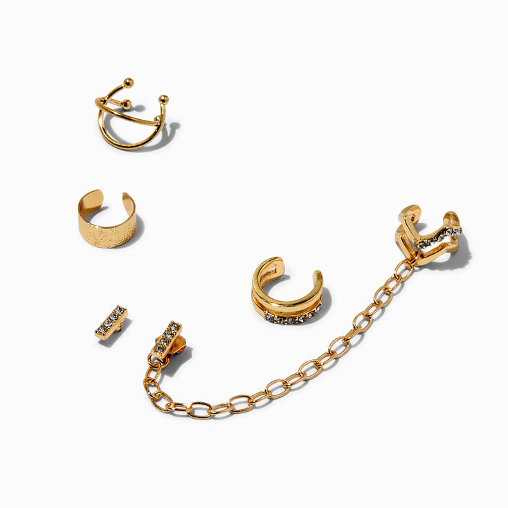 Gold-tone Crystal Bar Connector Cuff Earring Stackables - 5 Pack,
