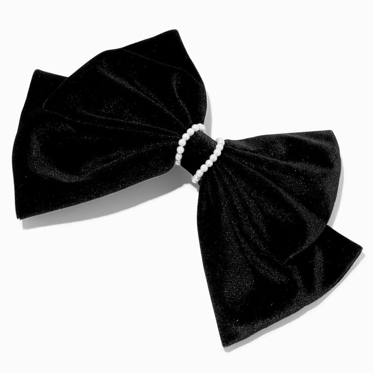 Black Velvet Pearl Trim Hair Bow Clip,