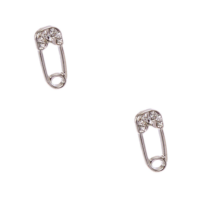 Silver Tone Safety Pin Stud Earrings,