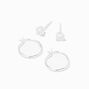Icing Select Sterling Silver Cubic Zirconia 5MM Round Stud &amp; 14MM Hoop Earrings,