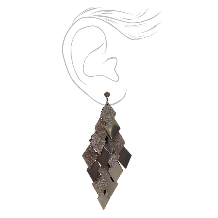 Black 3&quot; Diamond Chandelier Clip On Drop Earrings,