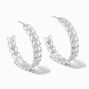 Silver 40MM Textured Leaf Hoop Earrings,