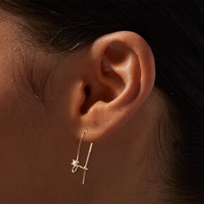 Gold-tone Cubic Zirconia 25MM Wire Loop Earrings,