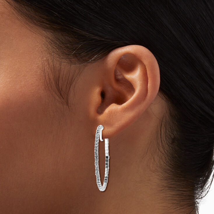 Silver 40MM Crystal Hoop Clip-on Earrings,