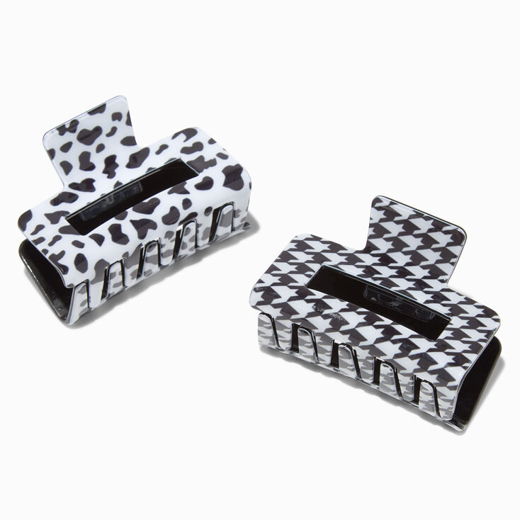 Cow Print &amp; Houndstooth Hair Claws - 2 Pack,