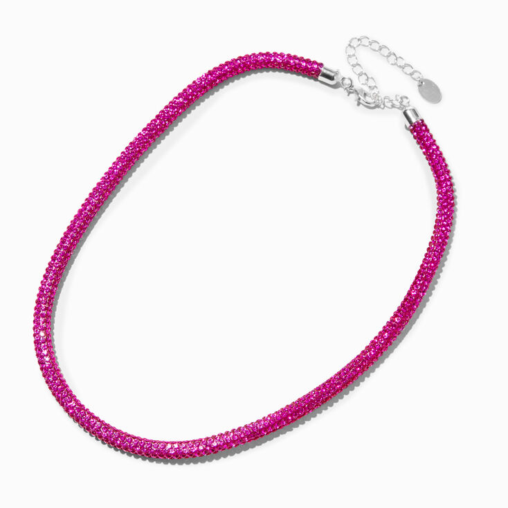 Fuchsia Crystal Pav&eacute; Tube Choker Necklace,