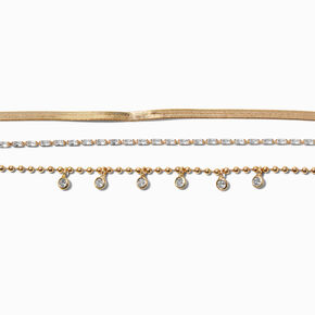 Gold Cubic Zirconia Dainty Chain Bracelets - 3 Pack,