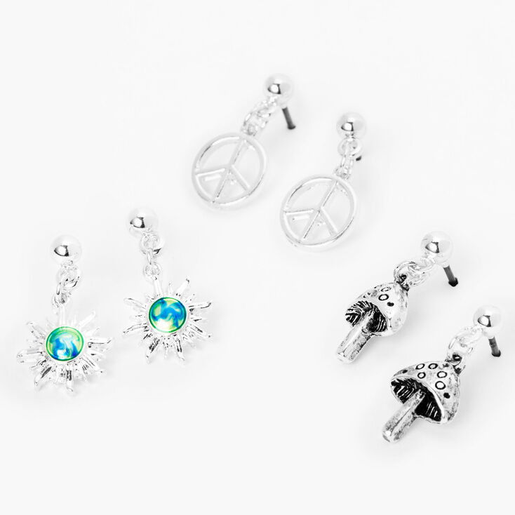 Silver 0.5&quot; Good Vibes Drop Earrings - 3 Pack,