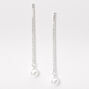 Silver 2.5&quot; Rhinestone Single Pearl Linear Drop Earrings,