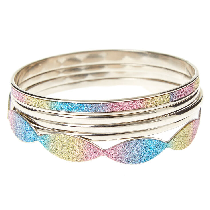 Glitter Rainbow Ombre Bangle Set,