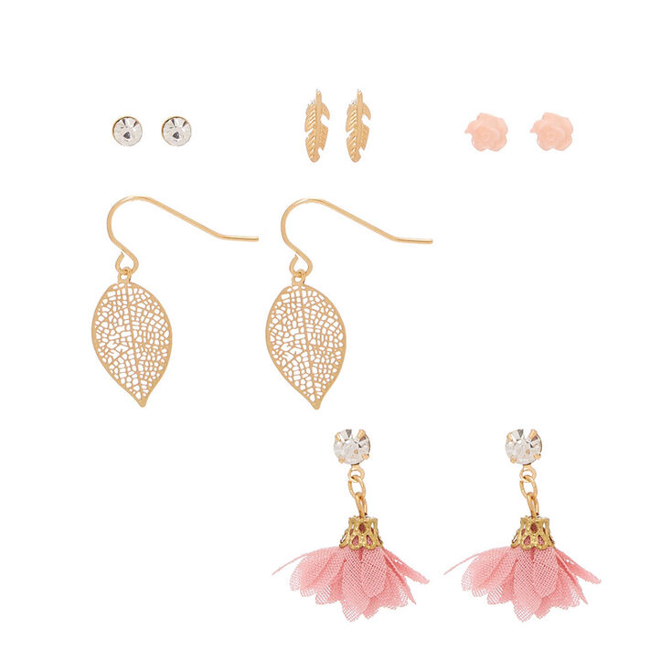 Gold Nature Mixed Earrings - 6 Pack,