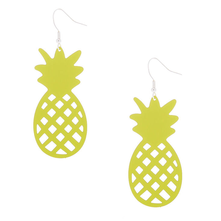 Silver 2.5" Pineapple Drop Earrings - Yellow,