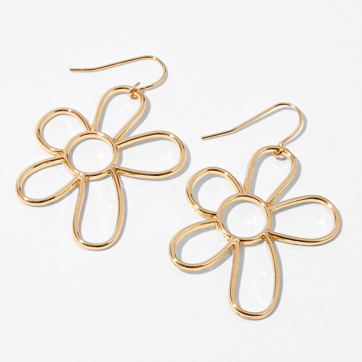 Gold Daisy Outline 1&quot; Drop Earrings,