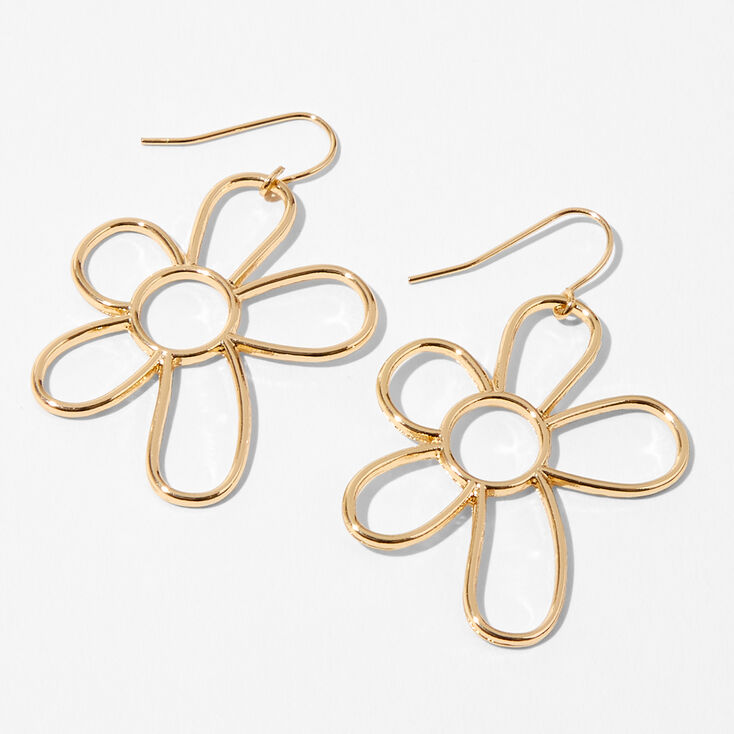 Gold Daisy Outline 1&quot; Drop Earrings,