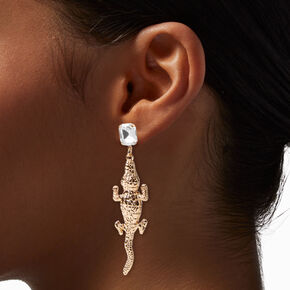 Gold-tone Crocodile 3&quot; Drop Earrings ,