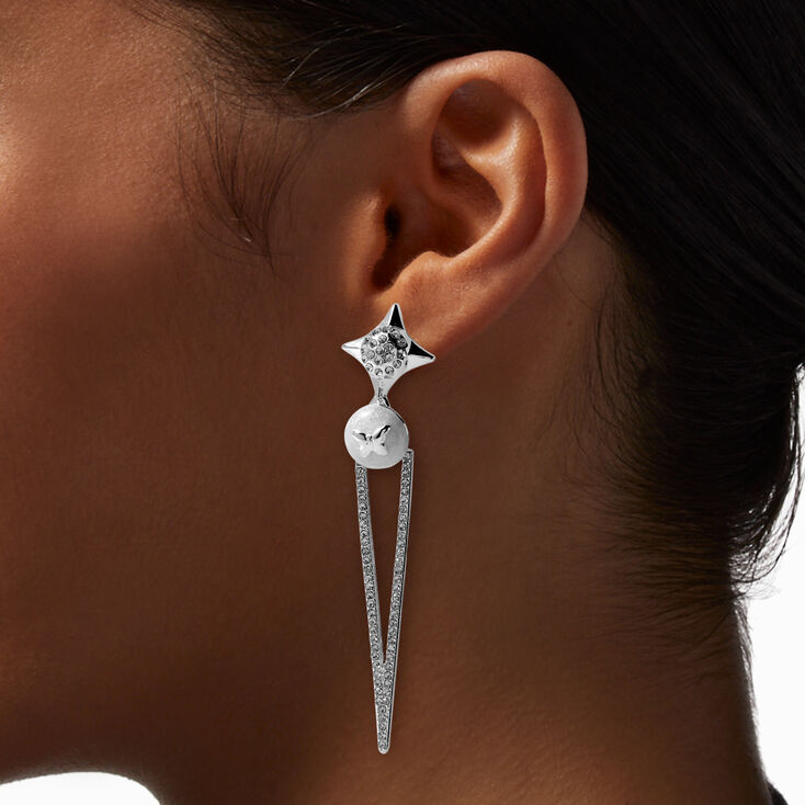 Silver-tone Butterfly Spike 3&quot; Drop Earrings,