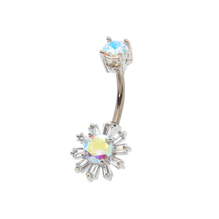 Silver 14G Iridescent Sun Belly Ring,