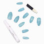 Holographic Blue Gel Stiletto Vegan Faux Nail Set - 24 Pack,