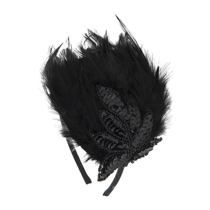 Black Feather Headband with Sequins,